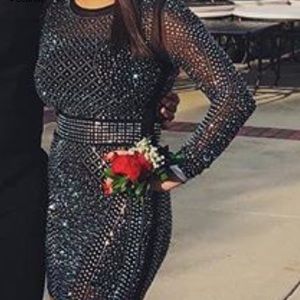 Black rhinestone body-con dress